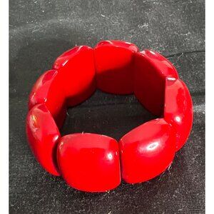 Chunky Red Stretch Bracelet Glossy Finish Elastic Band bright retro beach party